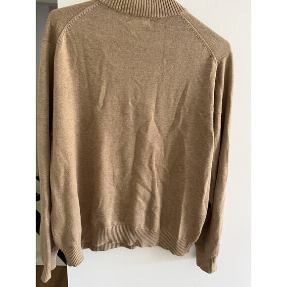 Lands End Men M Pullover Ribbed Knit Sweater 1/4 Zipper Tan Preppy - Picture 6 of 7
